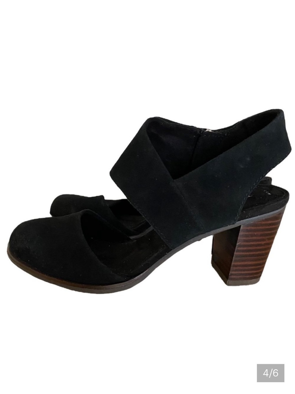 Tom’s Women’s Black Suede Block Heel Sandals